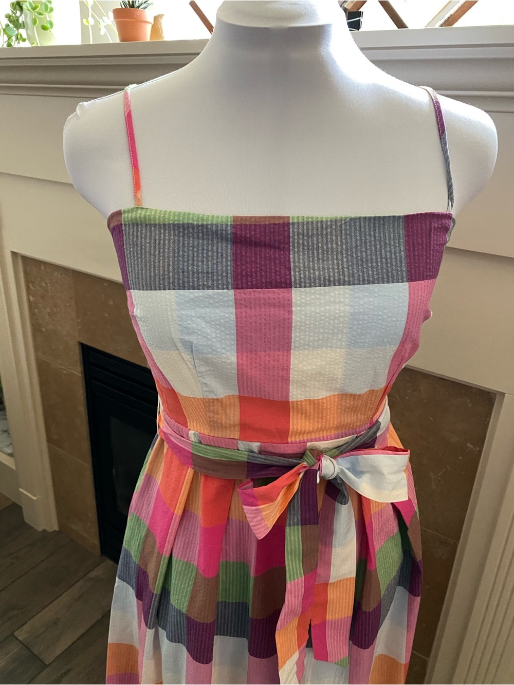 NWOT Kate Spade Multicolor Plaid Midi Sundress with Waist Tie - Picture 3 of 4